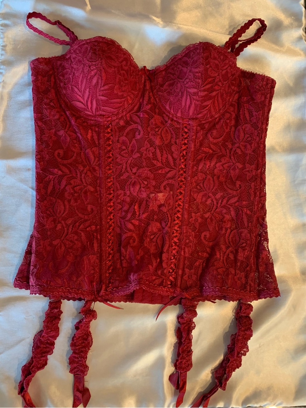 Cherry Red Lace Bustier with Garters